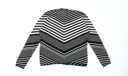 Jasper Conran Women's Black Striped V-Neck Jumper Size L