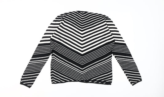 Jasper Conran Women's Black Striped V-Neck Jumper Size L