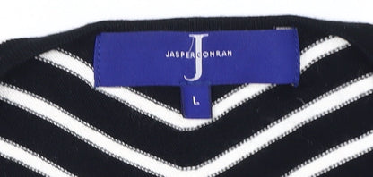 Jasper Conran Women's Black Striped V-Neck Jumper Size L