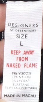 Jasper Conran Women's Black Striped V-Neck Jumper Size L