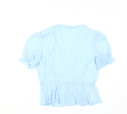 Quiz Women's Blue Cropped Blouse Size 12 Puff Sleeve