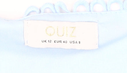 Quiz Women's Blue Cropped Blouse Size 12 Puff Sleeve