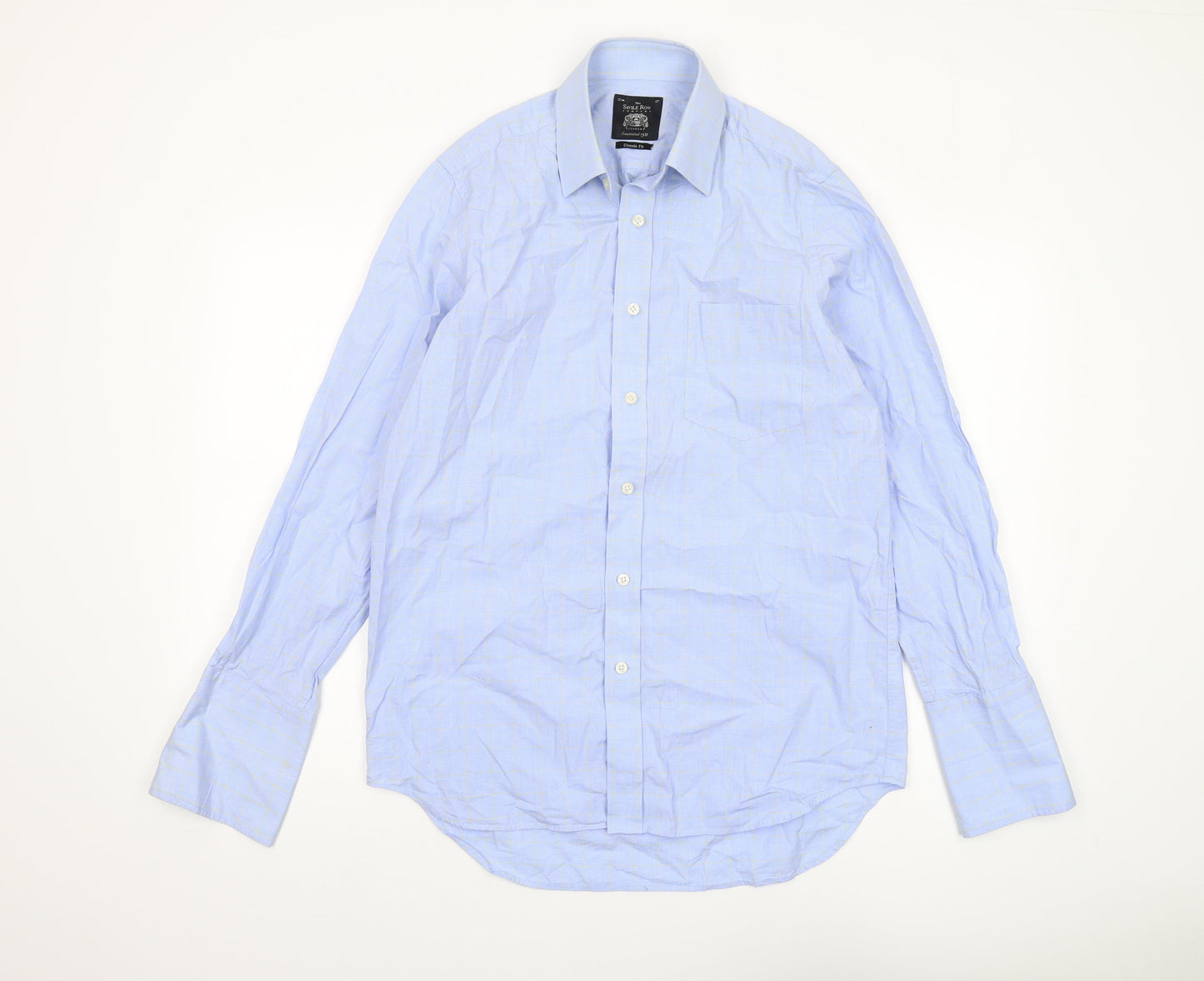Savile Row Men's Classic Fit Blue Check Button-Up Shirt 15