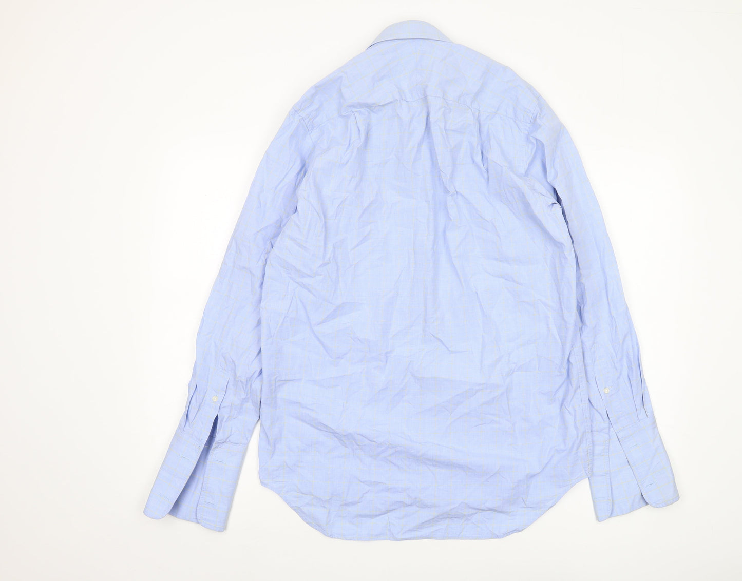 Savile Row Men's Classic Fit Blue Check Button-Up Shirt 15
