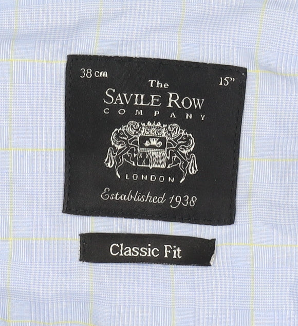 Savile Row Men's Classic Fit Blue Check Button-Up Shirt 15