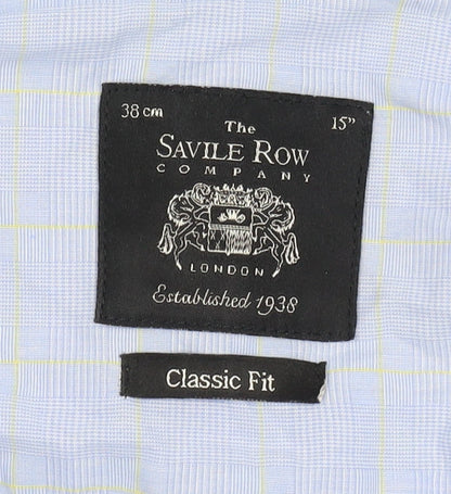 Savile Row Men's Classic Fit Blue Check Button-Up Shirt 15