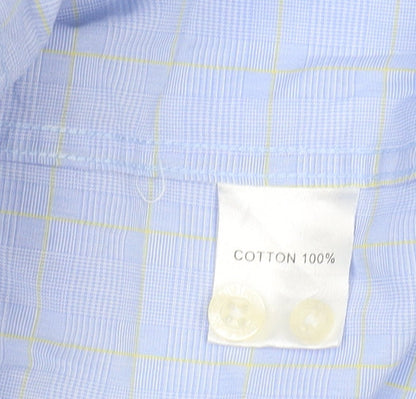 Savile Row Men's Classic Fit Blue Check Button-Up Shirt 15