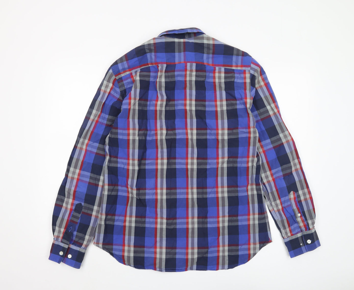 French Connection Men's Blue Plaid Long Sleeve Shirt L