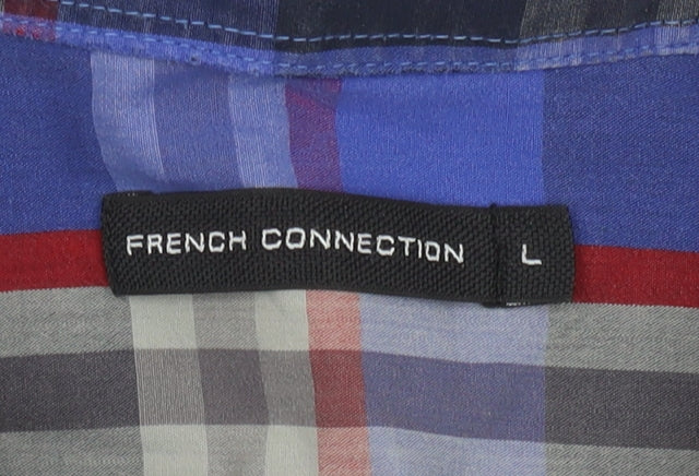 French Connection Men's Blue Plaid Long Sleeve Shirt L