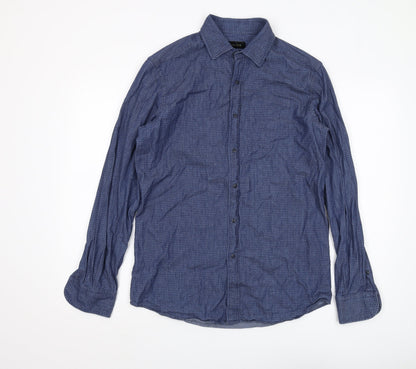 Massimo Dutti Men's Blue Geometric Shirt M, Long Sleeve Casual