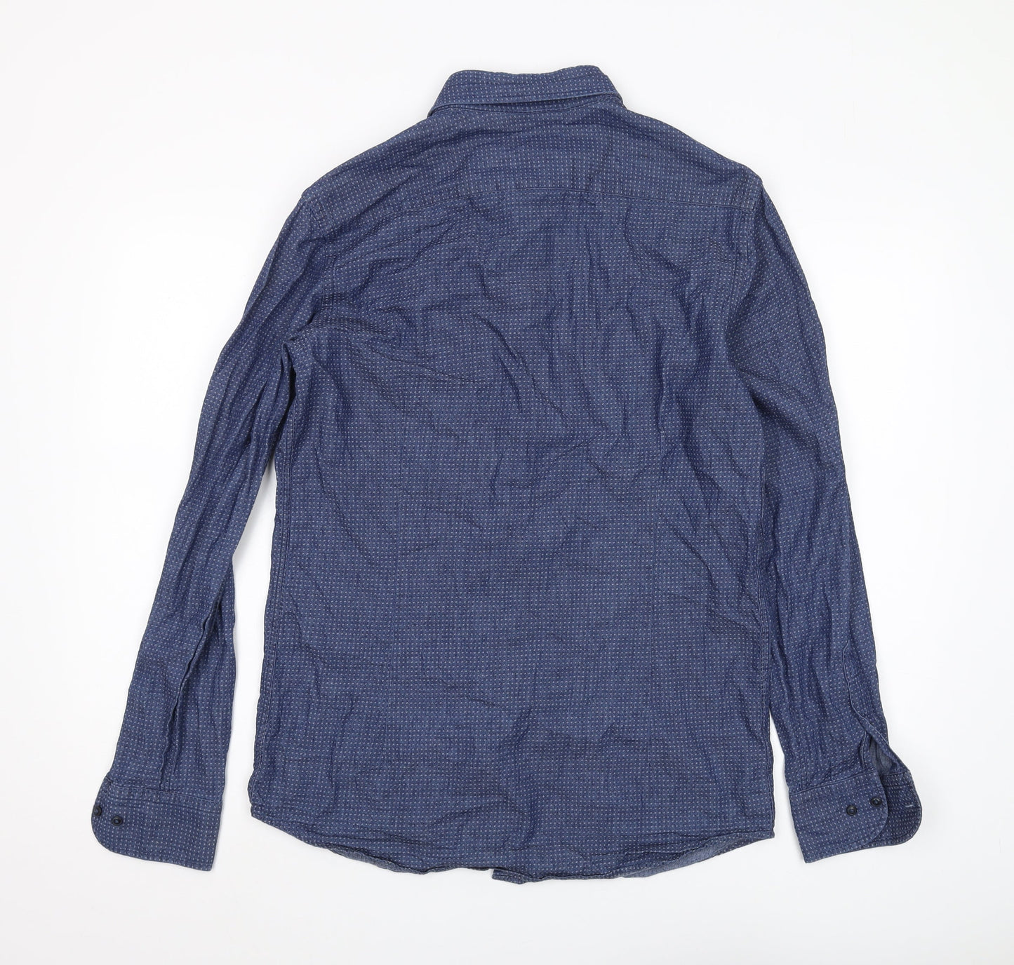 Massimo Dutti Men's Blue Geometric Shirt M, Long Sleeve Casual