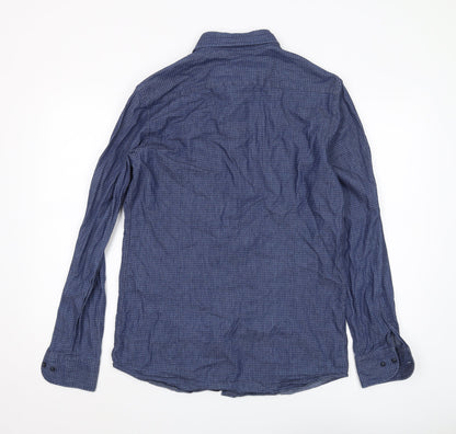 Massimo Dutti Men's Blue Geometric Shirt M, Long Sleeve Casual