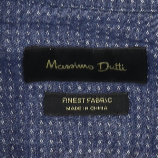 Massimo Dutti Men's Blue Geometric Shirt M, Long Sleeve Casual