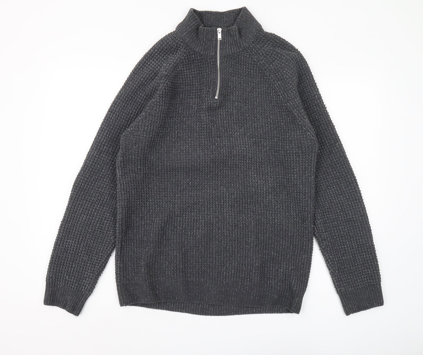 Next Men’s Grey Waffle-Knit Full Zip Jumper M