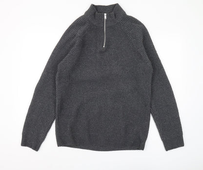 Next Men’s Grey Waffle-Knit Full Zip Jumper M