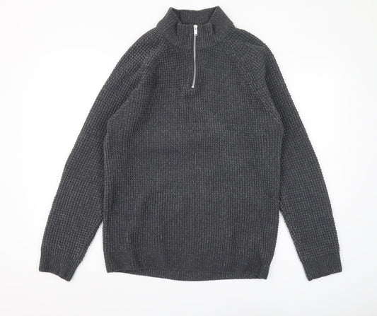 Next Men’s Grey Waffle-Knit Full Zip Jumper M
