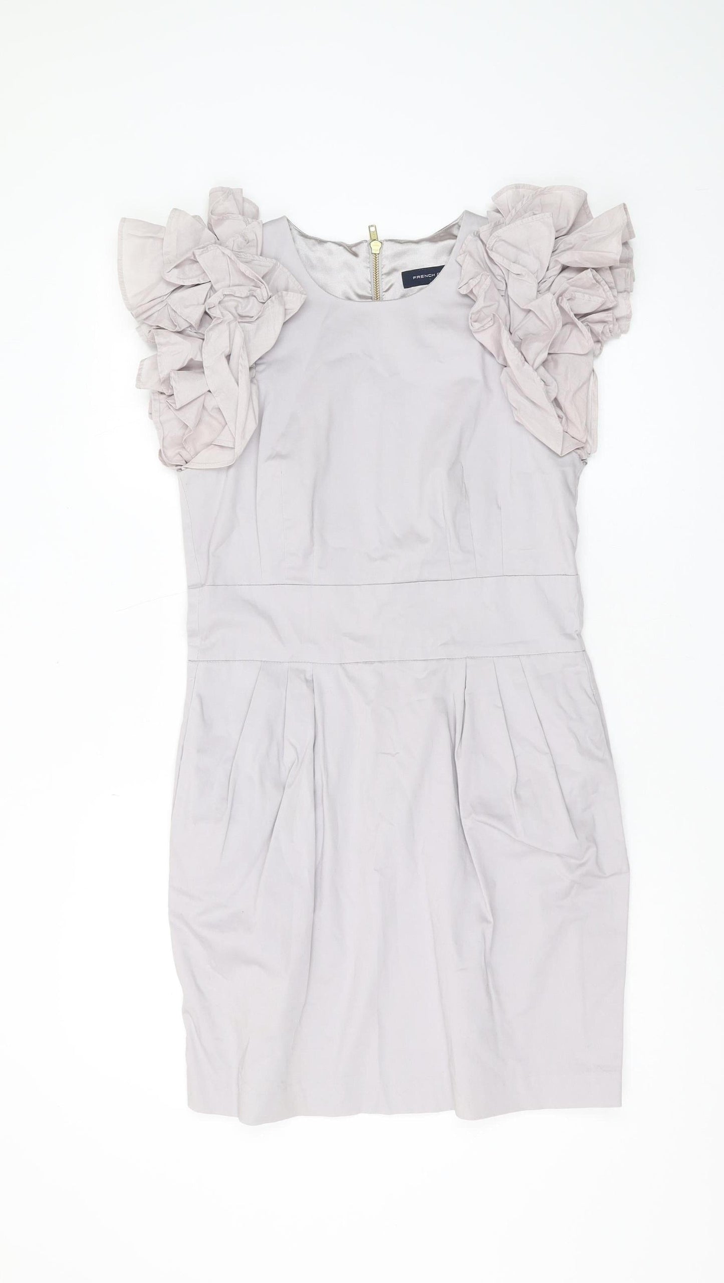 French Connection Women's Grey Ruffle Shift Dress Size 14