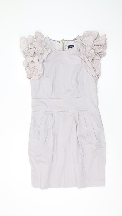 French Connection Women's Grey Ruffle Shift Dress Size 14