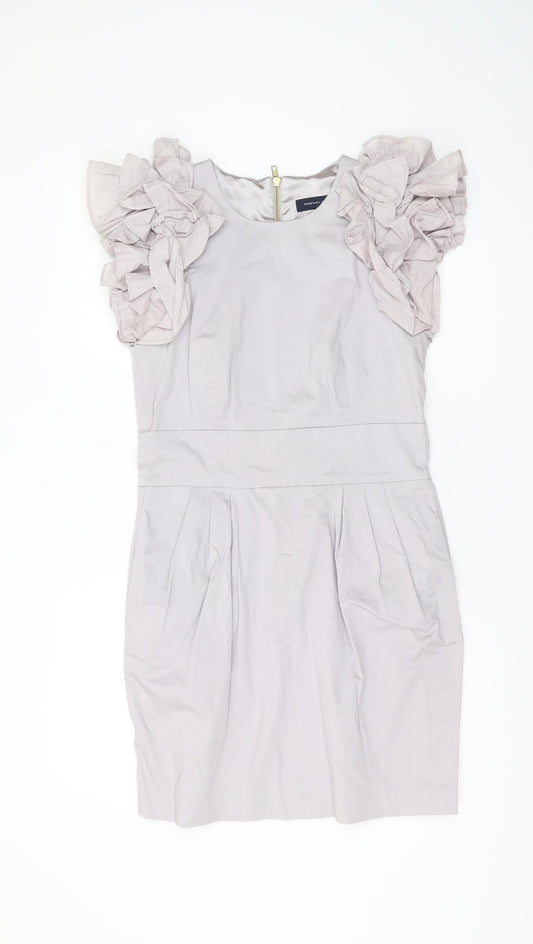 French Connection Women's Grey Ruffle Shift Dress Size 14