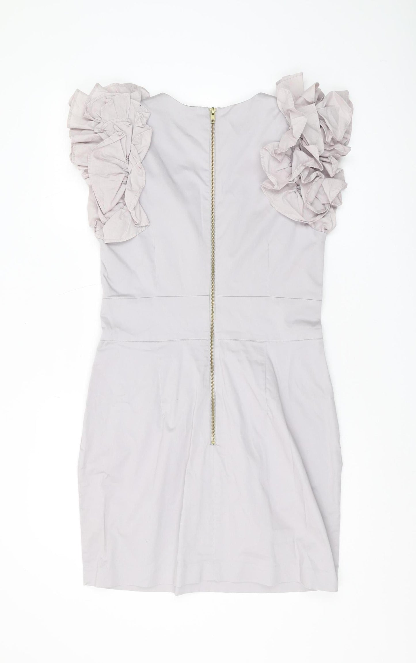 French Connection Women's Grey Ruffle Shift Dress Size 14