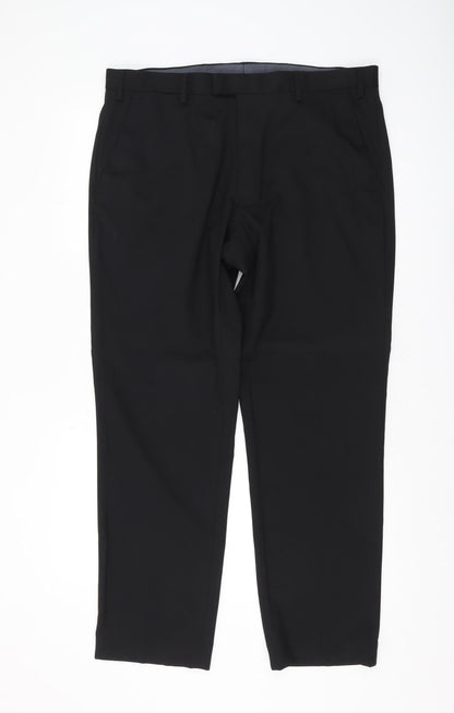 Marks and Spencer Men's Black Regular Fit Trousers, Size 38