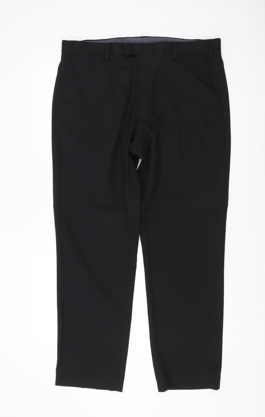 Marks and Spencer Men's Black Regular Fit Trousers, Size 38