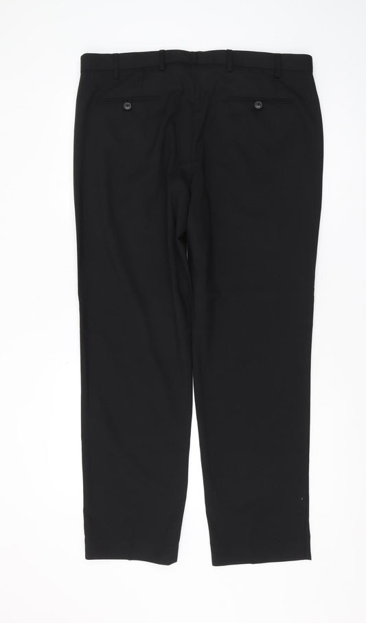Marks and Spencer Men's Black Regular Fit Trousers, Size 38