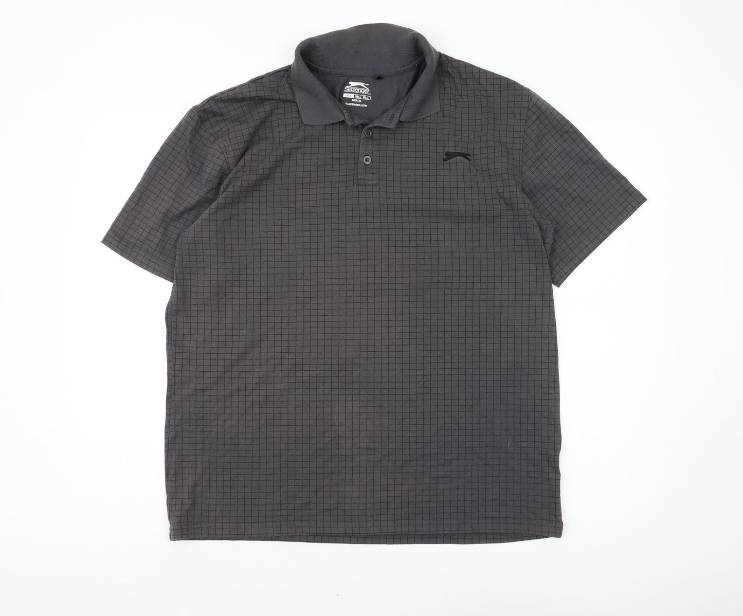 Slazenger Men's Black Check Polo Shirt L