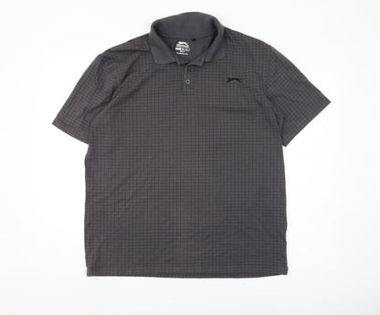 Slazenger Men's Black Check Polo Shirt L