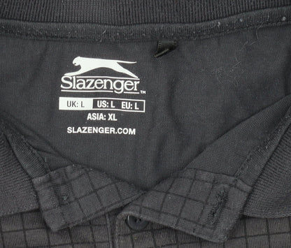 Slazenger Men's Black Check Polo Shirt L
