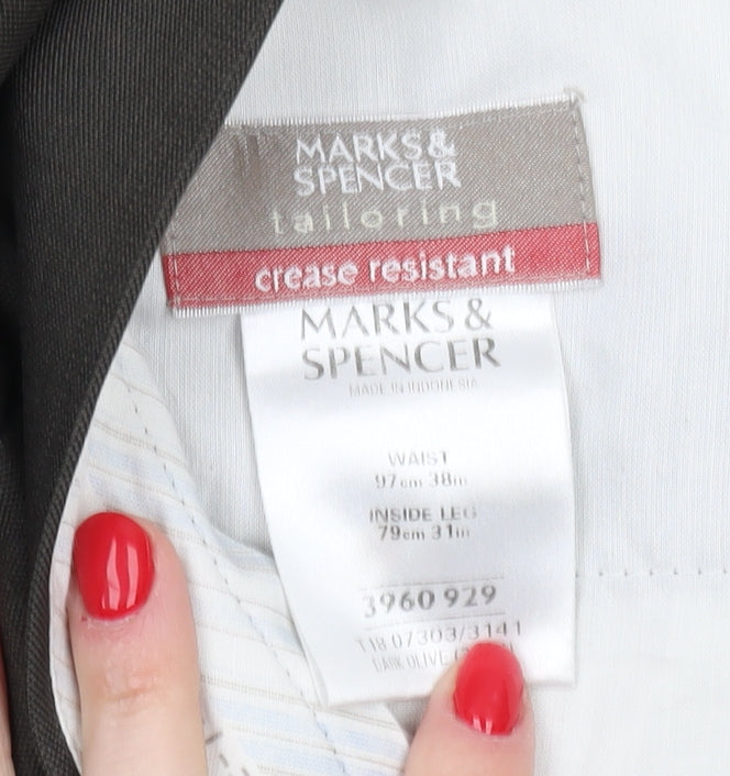 Marks and Spencer Men's Green Dress Pants 38in L Regular