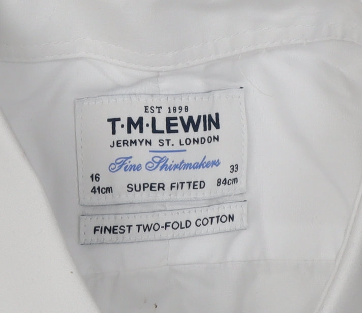T.M.Lewin Men's White Extra-Slim Fit Dress Shirt Size 16