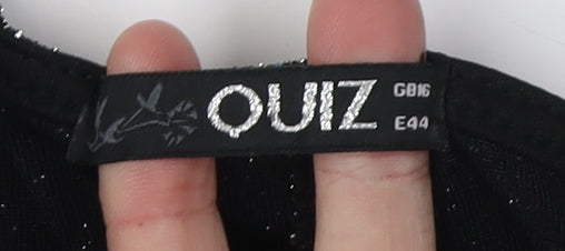 Quiz Women's Black Sparkle Tunic Blouse - Size 16