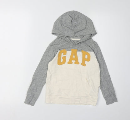 GAP Boys Grey Ivory Hoodie Age 5 Logo Pullover