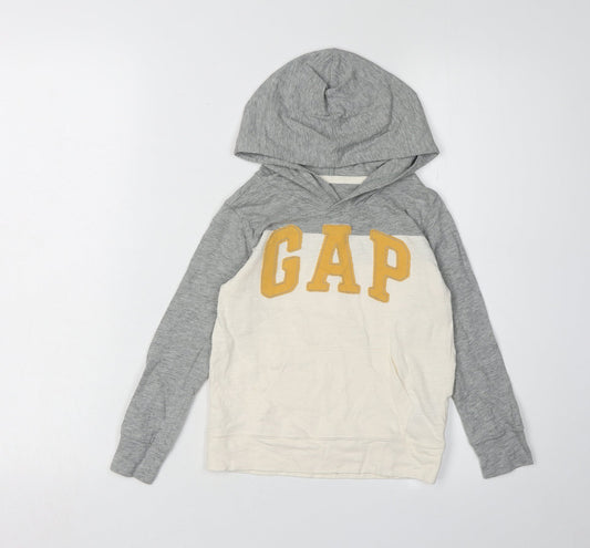GAP Boys Grey Ivory Hoodie Age 5 Logo Pullover