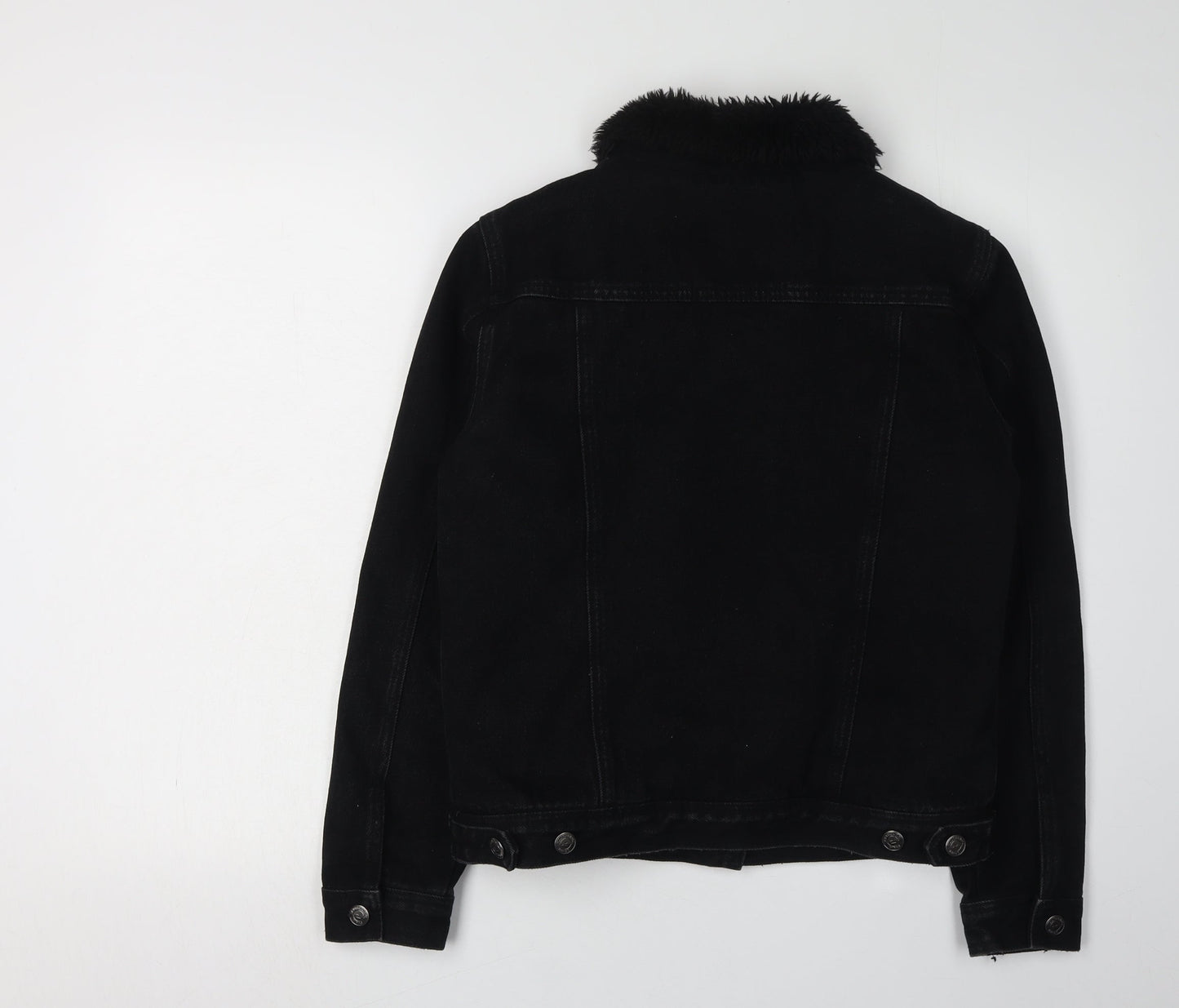 New Look Girls Black Denim Jacket, Age 14-15, Fur Collar