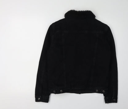 New Look Girls Black Denim Jacket, Age 14-15, Fur Collar