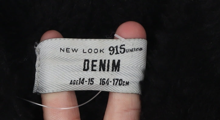 New Look Girls Black Denim Jacket, Age 14-15, Fur Collar