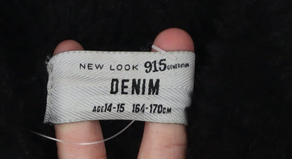 New Look Girls Black Denim Jacket, Age 14-15, Fur Collar