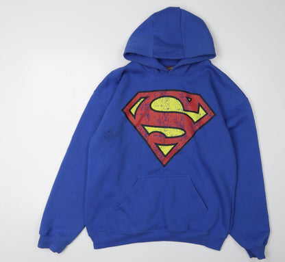Superman Men's Blue Graphic Print Hoodie Size L