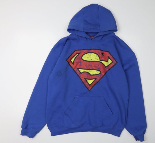 Superman Men's Blue Graphic Print Hoodie Size L