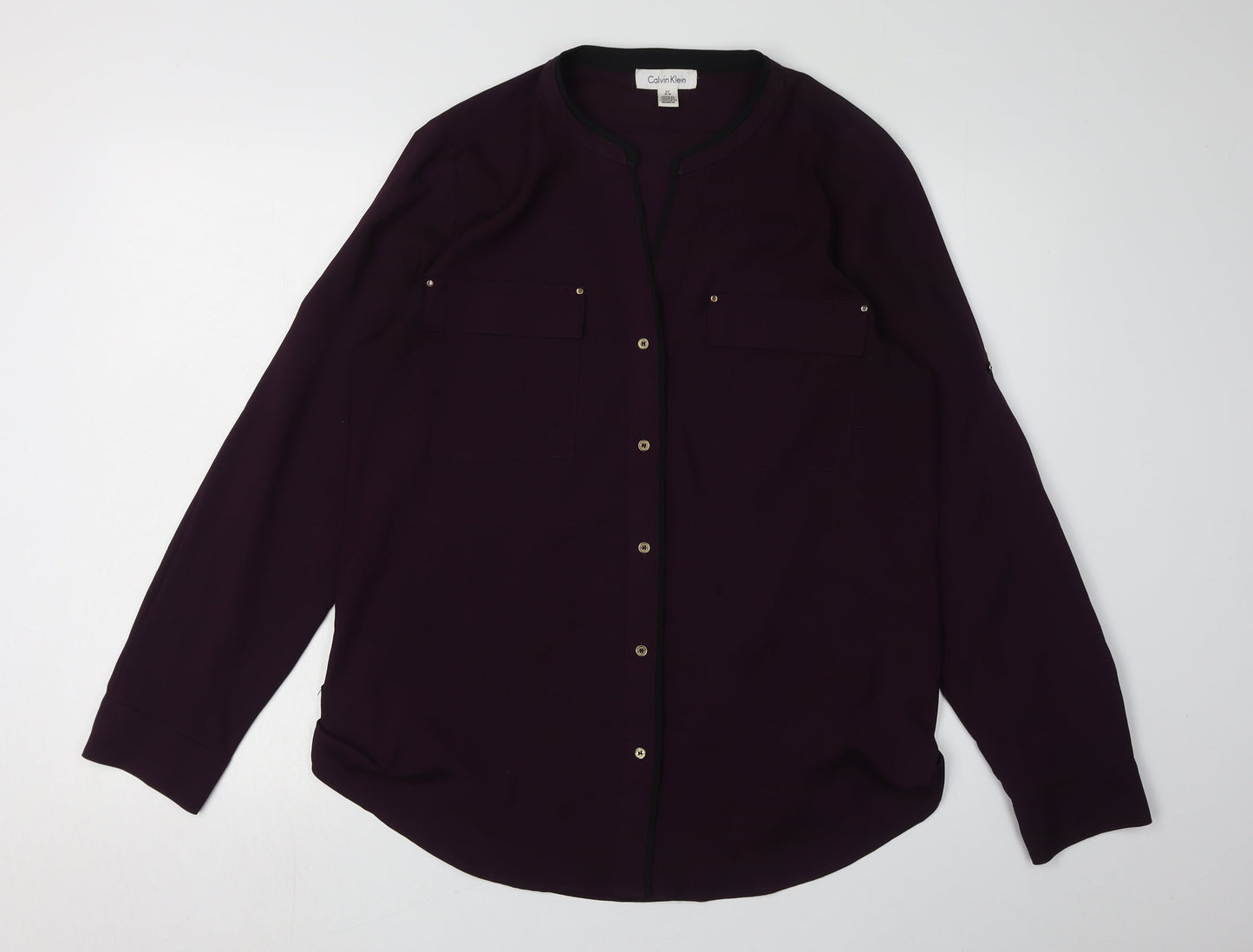 Calvin Klein Women's Purple Button-Up Shirt L