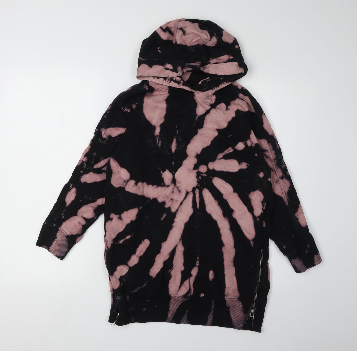 Next Girls Black Tie Dye Hooded Dress - 10 Years, Long Sleeve