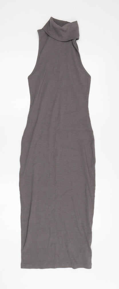 Zara Women's Grey Cowl Neck Sleeveless Midi Sheath Dress