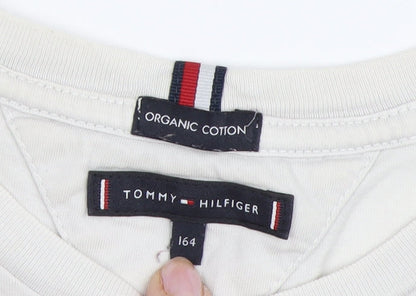 Tommy Hilfiger Boys White Logo T-Shirt 164 - Basic Crew Neck Short Sleeve