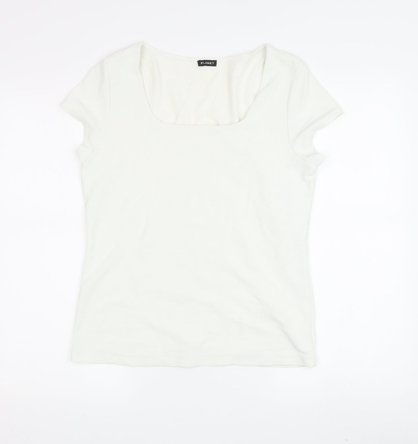 Planet Women's White Medium Square Neck T-Shirt