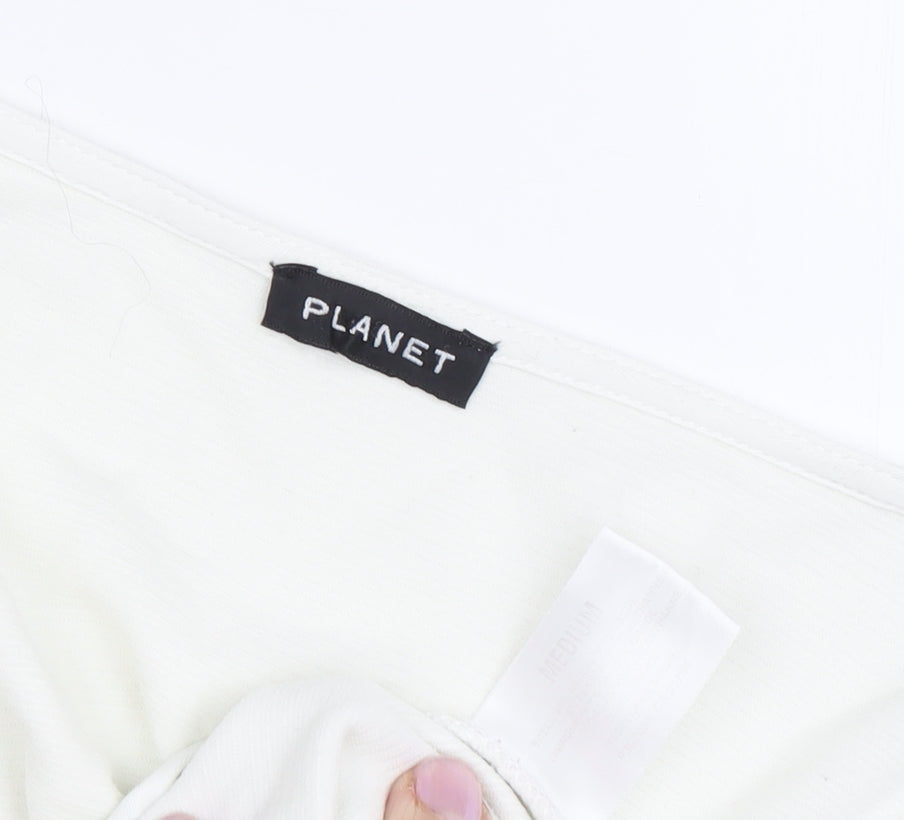 Planet Women's White Medium Square Neck T-Shirt