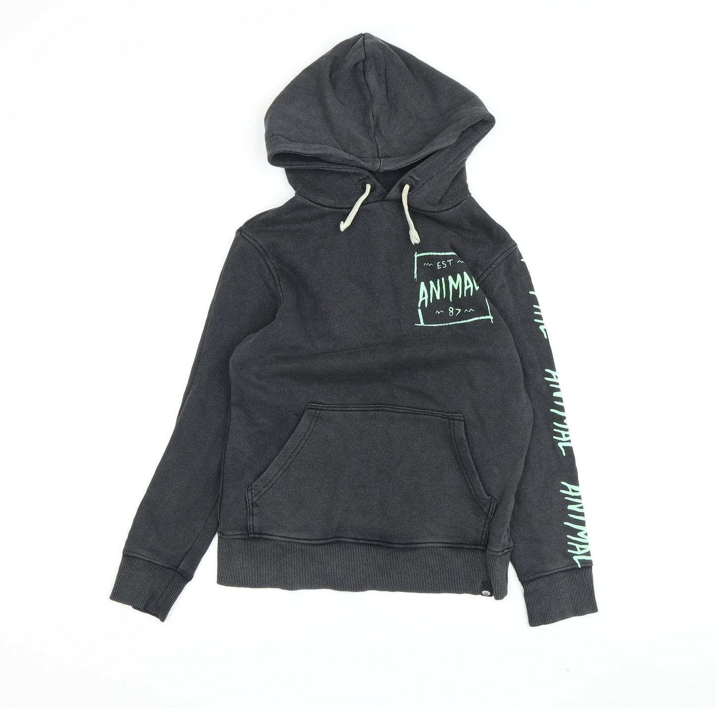 Animal Boys Black Graphic Hoodie 7-8 Years Pullover Style