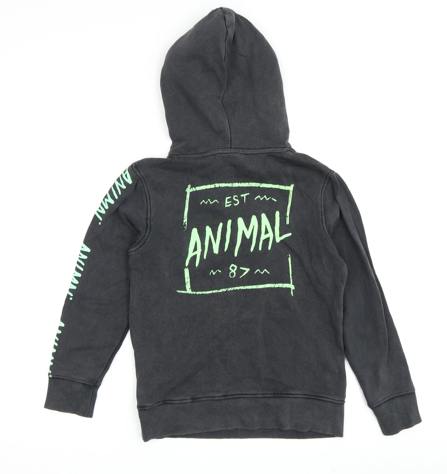 Animal Boys Black Graphic Hoodie 7-8 Years Pullover Style