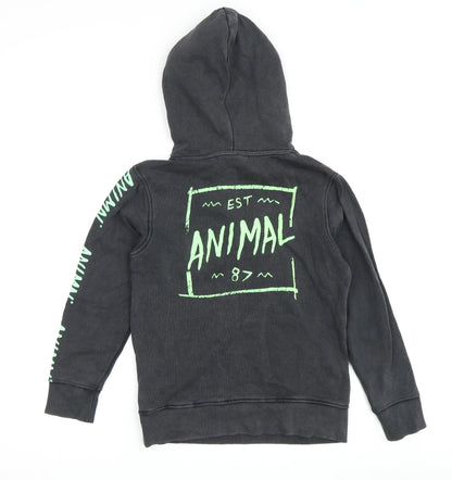 Animal Boys Black Graphic Hoodie 7-8 Years Pullover Style